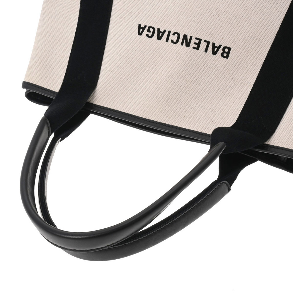 BALENCIAGA The Navy Blue Cabas Natural Black Canvas Leather Handbag - Picture 3 of 11